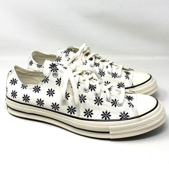 Converse Chuck 70 OX Egret Black White Low Top Shoes Men's Size Floral 169591C - Picture 8 of 10